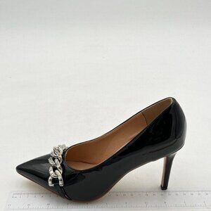 YDN Black Metal chain Pointed Toe High Heel Pumps Slip on Slide Dress Shoes